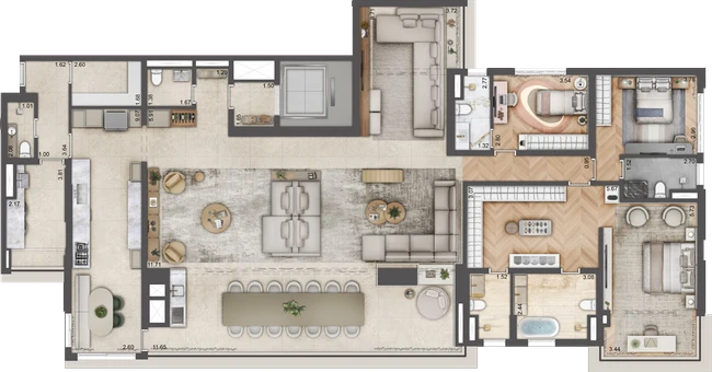 Planta Torre A — 276 m², 3 suítes