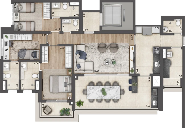 Planta Torre B — 133 m², 3 suítes
