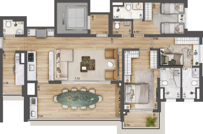 Planta Torre C — 133 m², 3 suítes